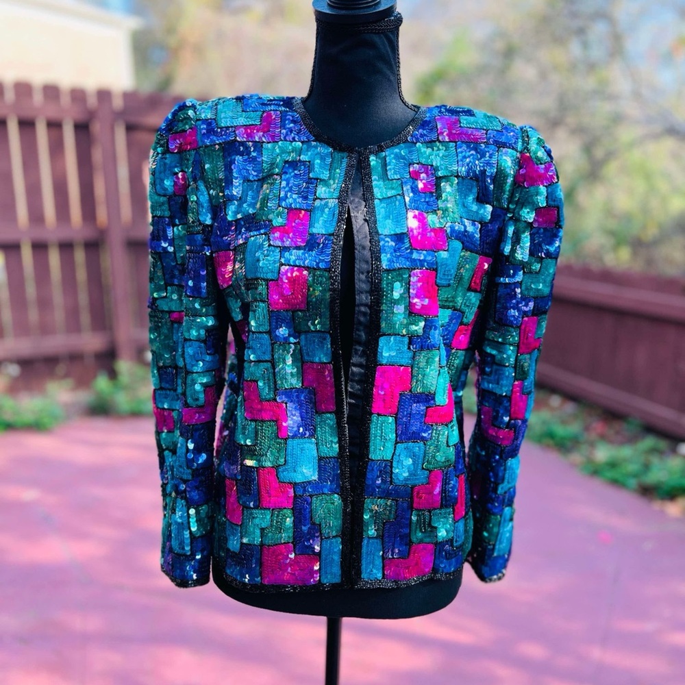 Color Sequin One button Blazer